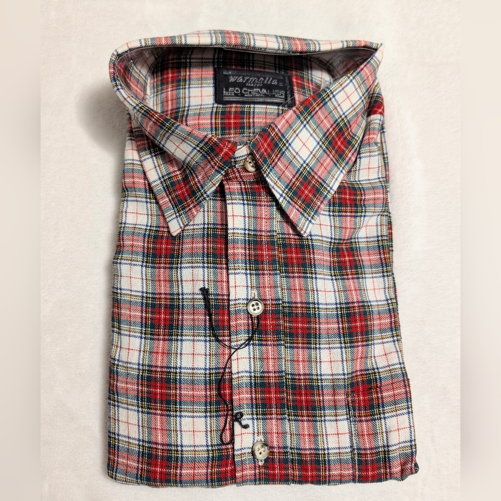 NOS Vintage Leo Chevalier Warmella Men's Wool Blend Long Sleeve Plaid Shirt sz L